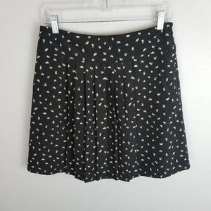 LOFT Black Pleated Feather Print Lined Skirt